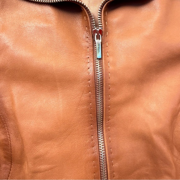 Douglas Made in Italy Tan Brown Collared Zip Up Leather Jacket S - Picture 6 of 12